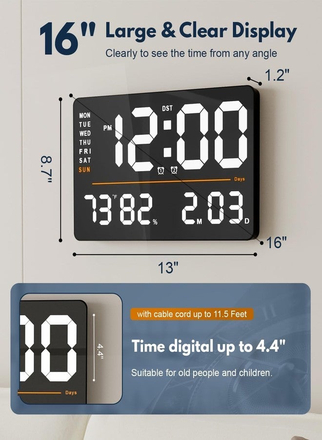 Foliam Plastic Digital Alarm Wall Clock 16" Large with Remote Control, Auto/Custom Dimmer,Temp,Humidity,Dual Alarms, Decor/Gym/Garage, Gift for Elderly (Square ORENGE) - Image 2